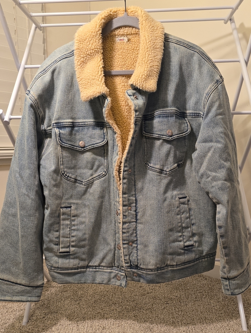 Faherty Light Blue Denim Jacket with Cream Sherpa Collar